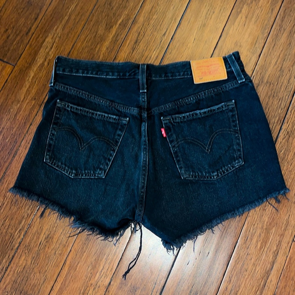 Levi 501 Black Destructed Ripped Jean Shorts